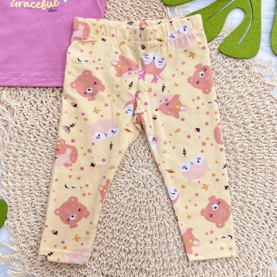 Conj. Blusa Manga Longa Graceful e Calça Legging Floresta Feliz - Uva e Amarelo